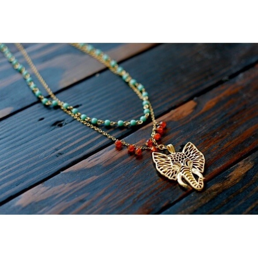 David Aubrey Beaded Necklace Gold Tone Elephant Pendant. - Picture 2 of 7